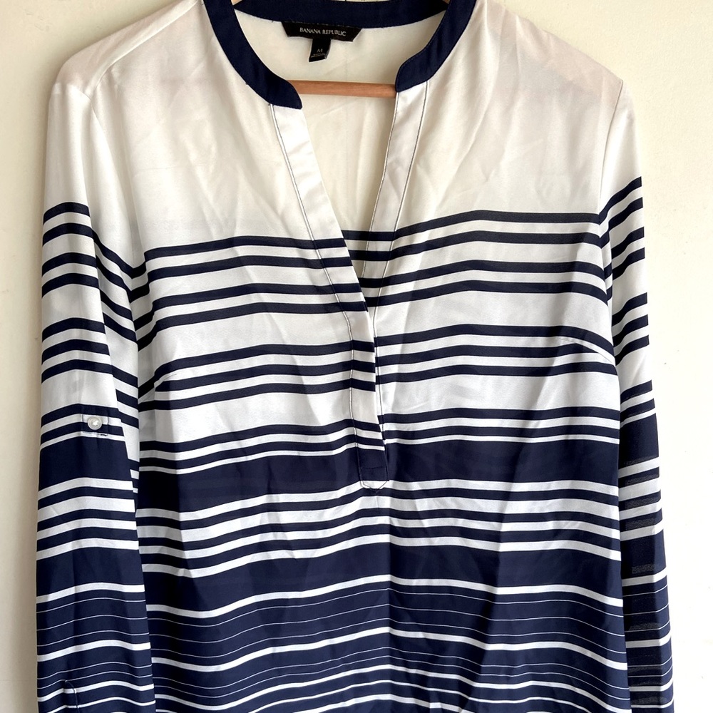 BR Silk Top Popver Button Blouse Long Sleeve